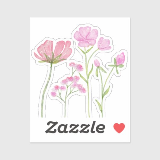 Hand-Painted Pink Wildflowers Illustration Sticker (Vel)