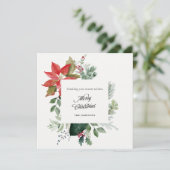 Hand Painted Poinsettia Botanical Merry Christmas Feestdagenkaart (Staand voorkant)