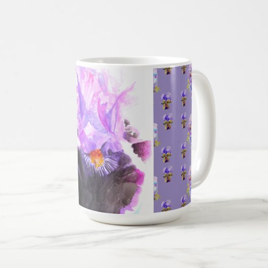 Hand Painted Purple Iris Irises floral Latte Mug (Devant droit)