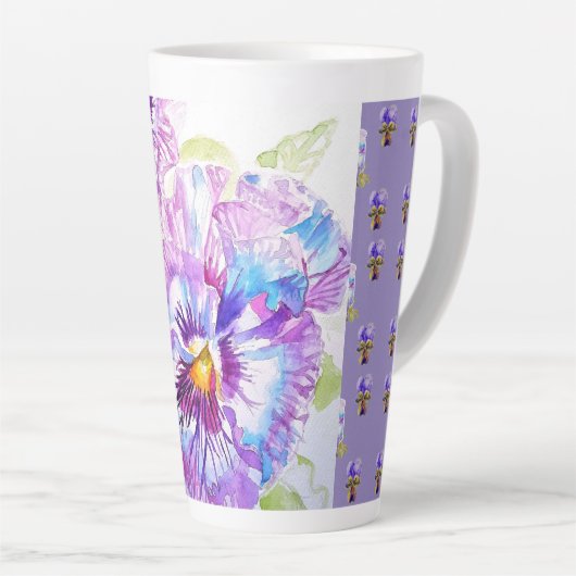 Hand Painted Purple Pansy Pansies floral Latte Mug (Angle droit)