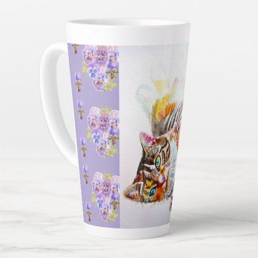 Hand Painted Purple Tabby Cat Cats Latte Mug Latte Mok (Linkerhoek)