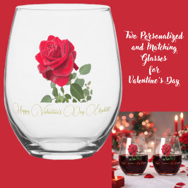 Hand painted red rose Valentines Personalized Wijnglas Zonder Voet