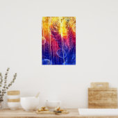 Hand Painted Red Yellow Blue Dripping Abstract Art Poster (Keuken)