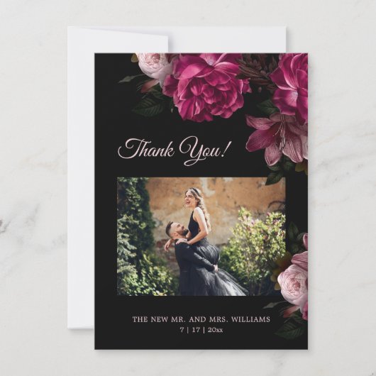 Hand Painted Roses Dark Romantic Wedding Bedankkaart (Voorkant)