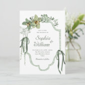 Hand Painted Sage Green Orchids Wedding Invitation (Debout devant)