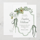 Hand Painted Sage Green Orchids Wedding Invitation (Devant / Derrière)