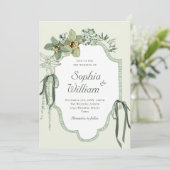 Hand Painted Sage Green Orchids Wedding Invitation (Debout devant)