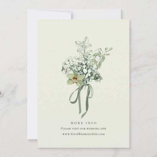 Hand Painted Sage Green Orchids Wedding Invitation (Dos)