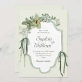 Hand Painted Sage Green Orchids Wedding Invitation (Devant / Derrière)