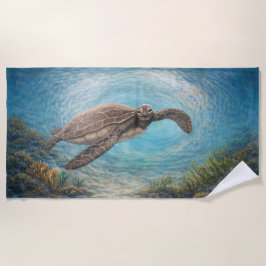 Hand-Painted Sea Turtle in Ocean Vortex Strandlaken