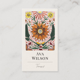 Hand Painted Symmetrical Orange and Green Florals Visitekaartje