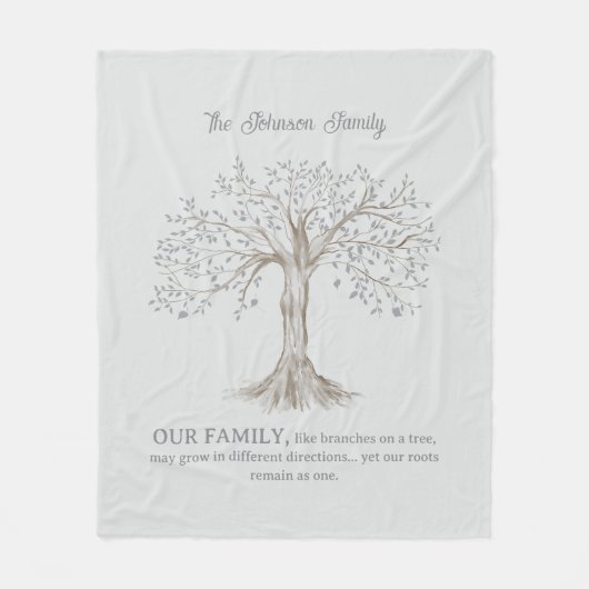 Hand Painted Tree Custom Family Quote Light Gray Fleece Deken (Voorkant)