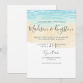 Hand Painted Waterverf Blue Beach Wedding Invite Kaart (Voorkant / Achterkant)