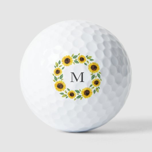 Hand Painted Waterverf Sunflower Wreath Golf Ball Golfballen (Voorkant)