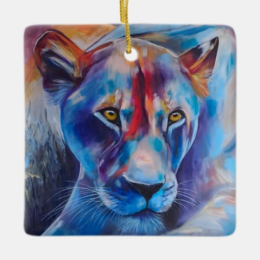 Hand Painted Wild Cat Portrait Keramisch Ornament (Voorkant)