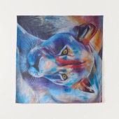 Hand Painted Wild Cat Portrait Wandkleed (Voorkant (horizontaal))