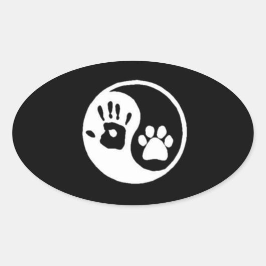 Hand/Paw Yin-Yang symbool Ovale Sticker (Voorkant)