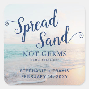 Hand Sanitizer Beach Wedding Favor Vierkante Sticker