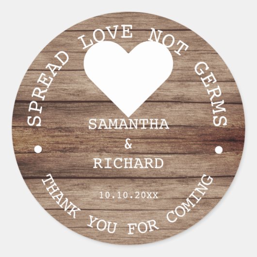 Hand Sanitizer Gunsten Spread Liefde Rustieke Brui Ronde Sticker (Voorkant)
