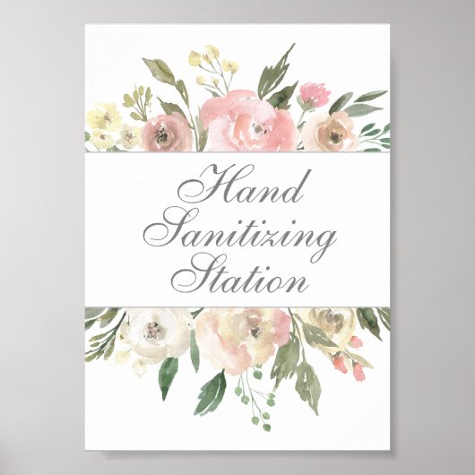 Hand Sanitizing Station Chic Floral Wedding Poster (Voorkant)