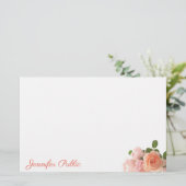 Hand Script gepersonaliseerde Waterverf Rozen Eleg Briefpapier (Staand voorkant)