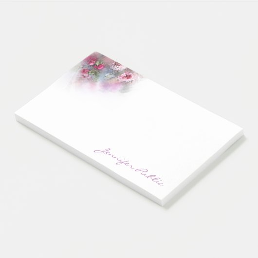 Hand Script Tekst Sjabloon Waterverf Rozen Post-it® Notes (Schuin)