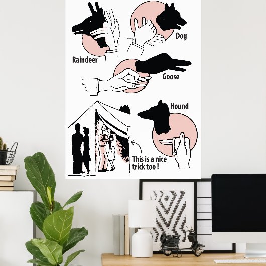 Hand Shadow Puppets, Leuke Trick, Humor,  Poster (Thuiskantoor)