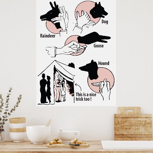 Hand Shadow Puppets, Leuke Trick, Humor,  Poster (Keuken)