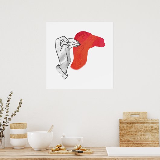 Hand Silhouette Camel Red Poster (Keuken)