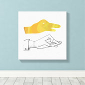 Hand Silhouette Duck Yellow Canvas Afdruk (Insitu (Houten vloer))