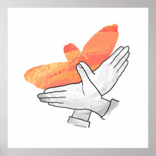 Hand Silhouette Eagle Sinaasappel Poster