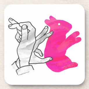 Hand Silhouette Rabbit roze Bier Onderzetter
