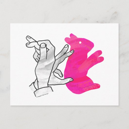 Hand Silhouette Rabbit roze Briefkaart (Voorkant)