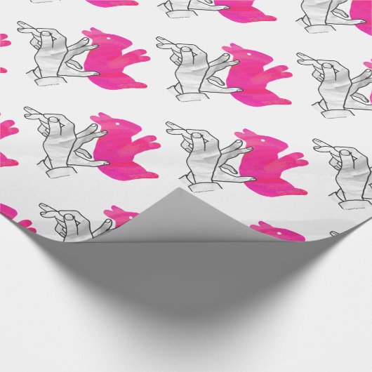 Hand Silhouette Rabbit roze Cadeaupapier (Hoek)
