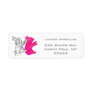Hand Silhouette Rabbit roze Etiket