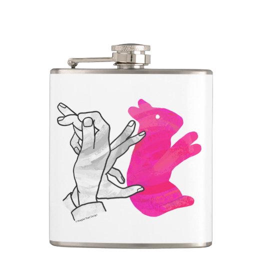 Hand Silhouette Rabbit roze Heupfles (Voorkant)