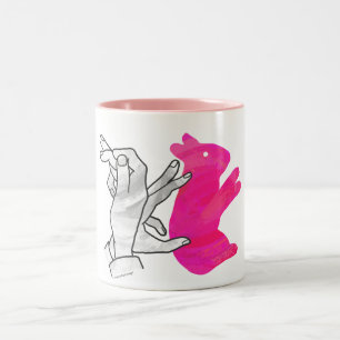 Hand Silhouette Rabbit roze Tweekleurige Koffiemok