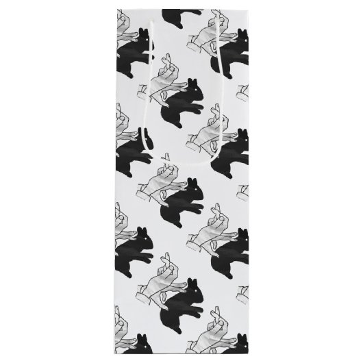Hand Silhouette Rabbit Wijn Cadeautas (Voorkant)