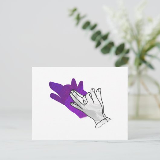 Hand Silhouette Wolf Paars Briefkaart (Staand voorkant)