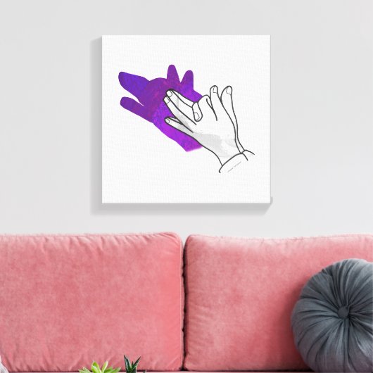 Hand Silhouette Wolf Paars Canvas Afdruk (Insitu (Woonkamer))