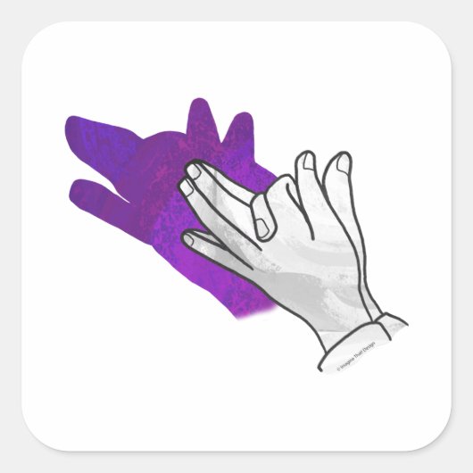 Hand Silhouette Wolf Paars Vierkante Sticker (Voorkant)