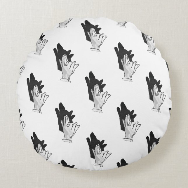 Hand Silhouette Wolf Rond Kussen (Voorkant)
