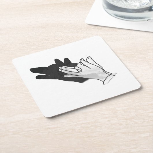 Hand Silhouette Wolf Vierkante Kartonnen Onderzetter (Schuin)