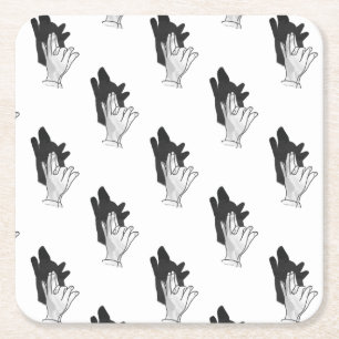 Hand Silhouette Wolf Vierkante Kartonnen Onderzetter