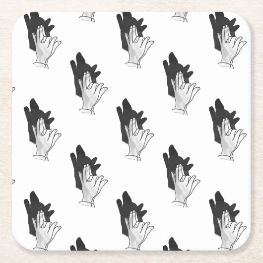Hand Silhouette Wolf Vierkante Kartonnen Onderzetter (Voorkant)