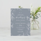 Hand Sketched Delicate Floral Dusty Blue Wedding Kaart (Staand voorkant)