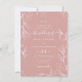 Hand Sketched Delicate Floral Dusty Roos Wedding Kaart (Voorkant)