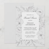 Hand Sketched Peony Gray Floral Vrijgezellenfeest Kaart (Voorkant / Achterkant)