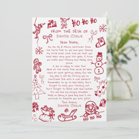 Hand Teken Doodle brief van de Kerstman Kaart (Staand voorkant)