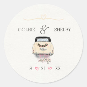 Hand Teken Vintage Auto Bruiloft Stack Ronde Sticker
